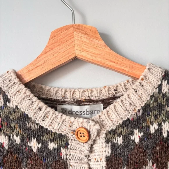 Women's Patterned Sweater - Cream and Brown - Picture 3 of 5